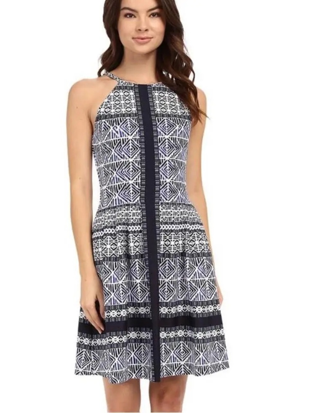 Vince Camuto Blue Geometric Sleeveless Fit & Flare Dress Size 2